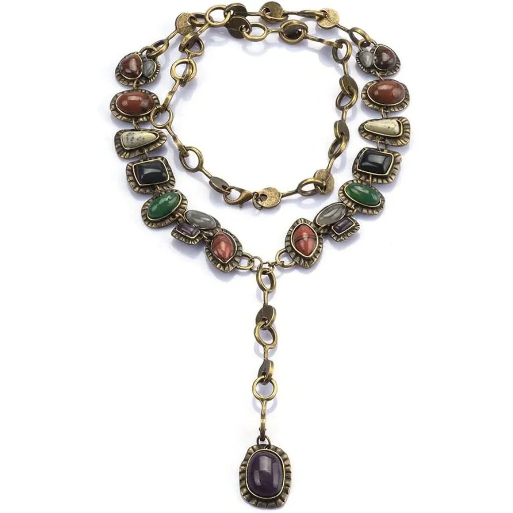 Vintage Ethnic Heavy Choker Necklace for Women with Multi Color Stones Statement